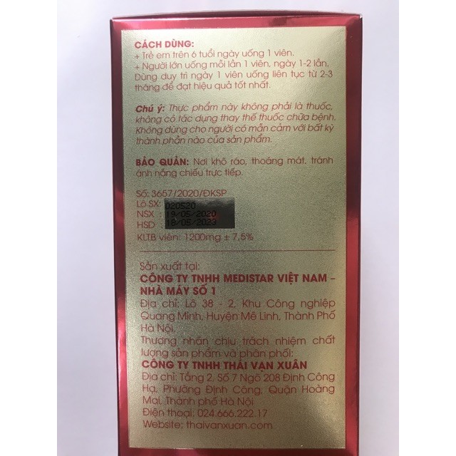 Viên Hồng Sâm Linh Chi Thái Vạn Xuân - Hộp 60 Viên uống - cvspharmacy