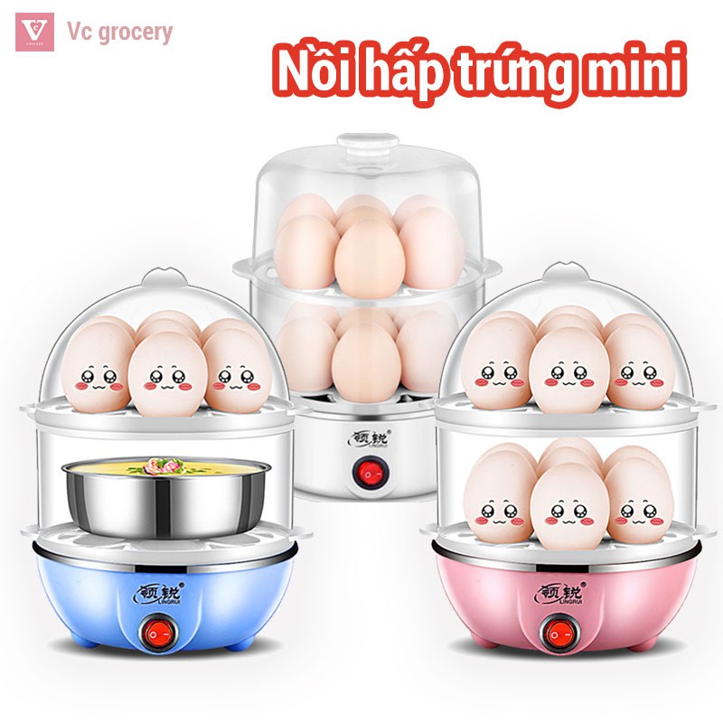 [HÀNG CÓ SẴN] Nồi hấp trứng Lingrui mini đa chức năng nồi hấp bằng thép không gỉ 2 tầng dụng cụ gia dụng làm đồ ăn sáng