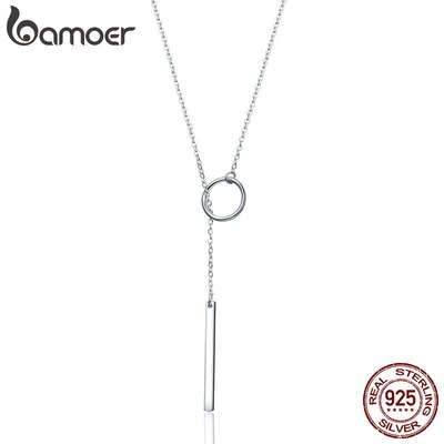 Dây chuyền BAMOER SCN304 bạc 925 mặt tròn và thanh dài hình học thời trang dành cho nữ