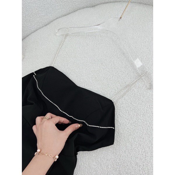 Đầm nữ 2 dây đính cườm xẻ đùi dáng midi váy xinh trẻ trung dễ thương phong cách
