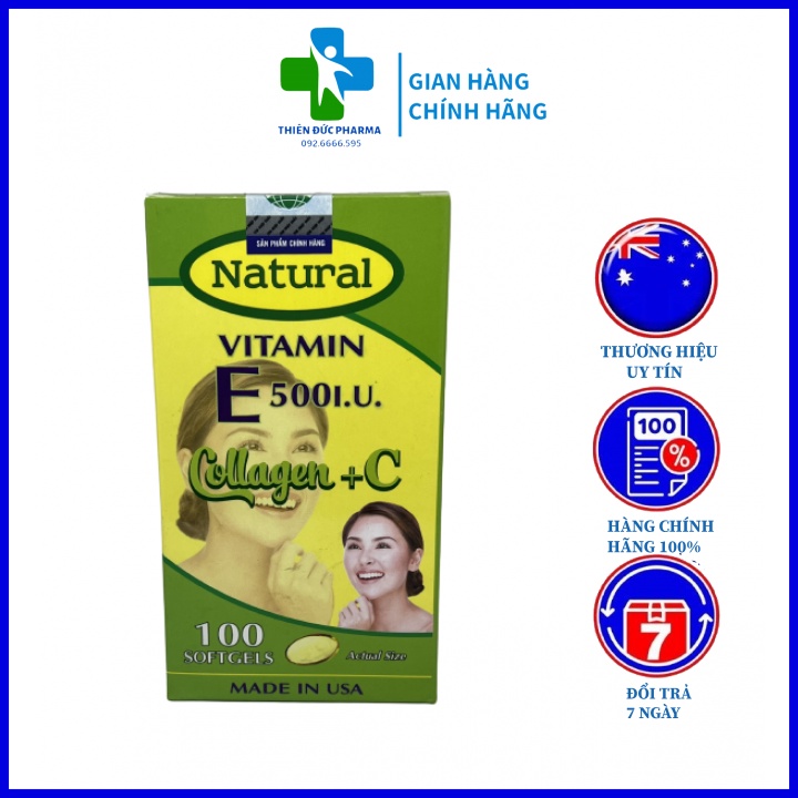 Viên Uống Vitamin E500I.U Collagen +C Giúp Làn Da Đẹp ,Làm Giảm Tiến Trình Lão Hoá Của Da