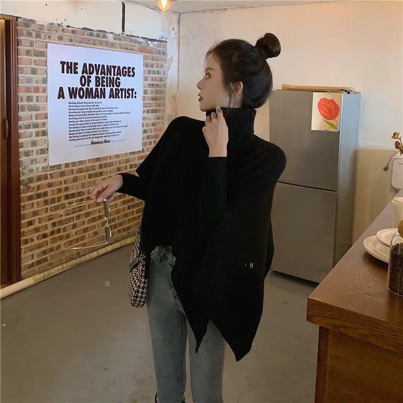 Áo kiểu Perty dệt kim cổ lọ form rộng phong cách Hàn Quốc cho nữ
