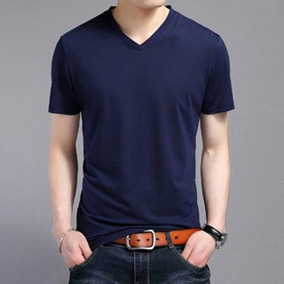 Áo thun cổ tim Hoa Long - xanh đen - co giãn 4 chiều