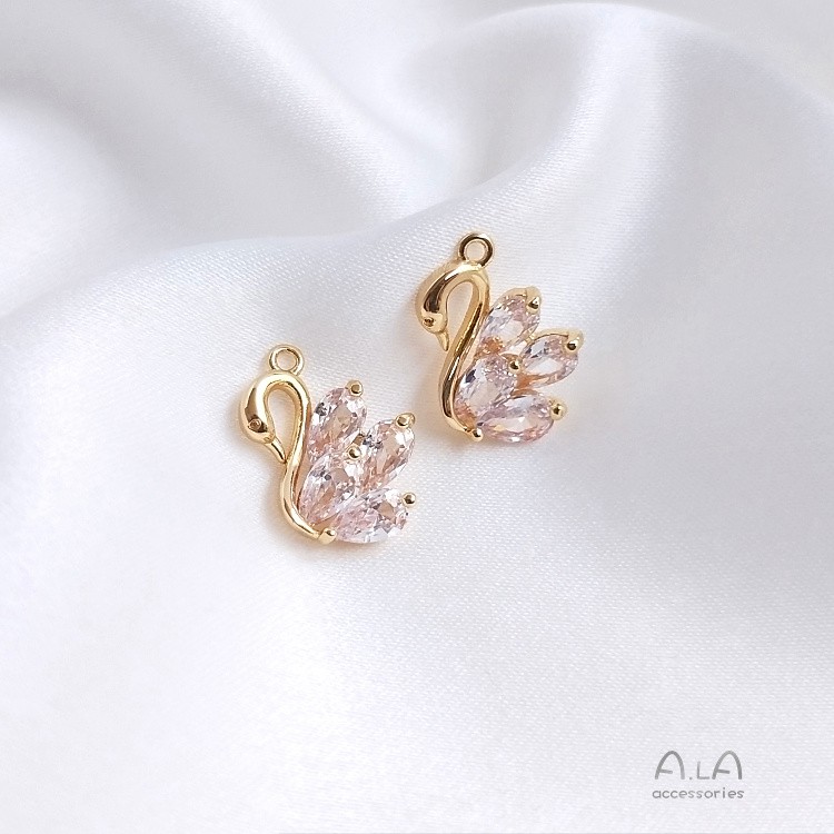 Mặt Dây Chuyền Hình Thiên Nga Mạ Vàng 14k Đính Đá Zircon Thời Trang