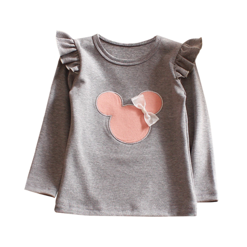 Áo thun cotton tay dài thiết kế hình chuột Mickey dễ thương đáng yêu cho bé gái