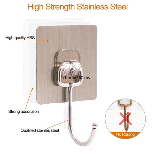 Móc lớn, móc treo tường, móc treo tường tự dính liền mạch, móc treo bằng thép không gỉ hạng nặng được nâng cấp, móc chải lớn liền mạch không thấm nước