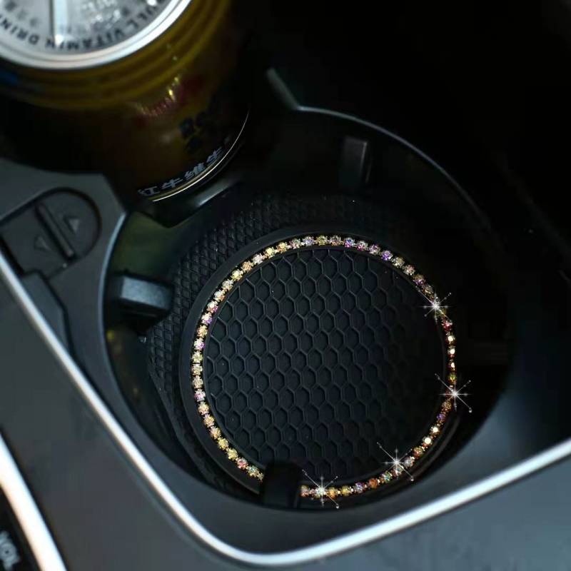 Miếng lót ly bằng silicon hình tròn dập nổi kim cương linh hoạt keo cách nhiệt chống trượt trang trí cho nội thất ô tô