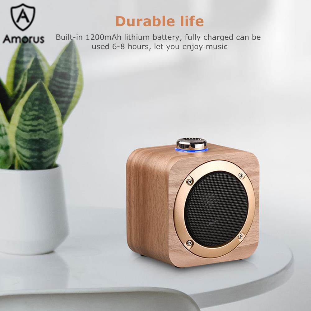 Loa Bluetooth Không Dây Amorus Q1B Bằng Gỗ Với Âm Thanh Nổi HiFi Và Âm Trầm Sâu HD Chất Lượng Cao