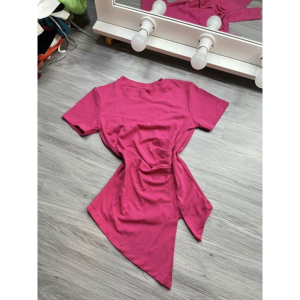 Áo thun Nhún eo tà xéo vạt nhọn xẻ 1 bên Cao cấp