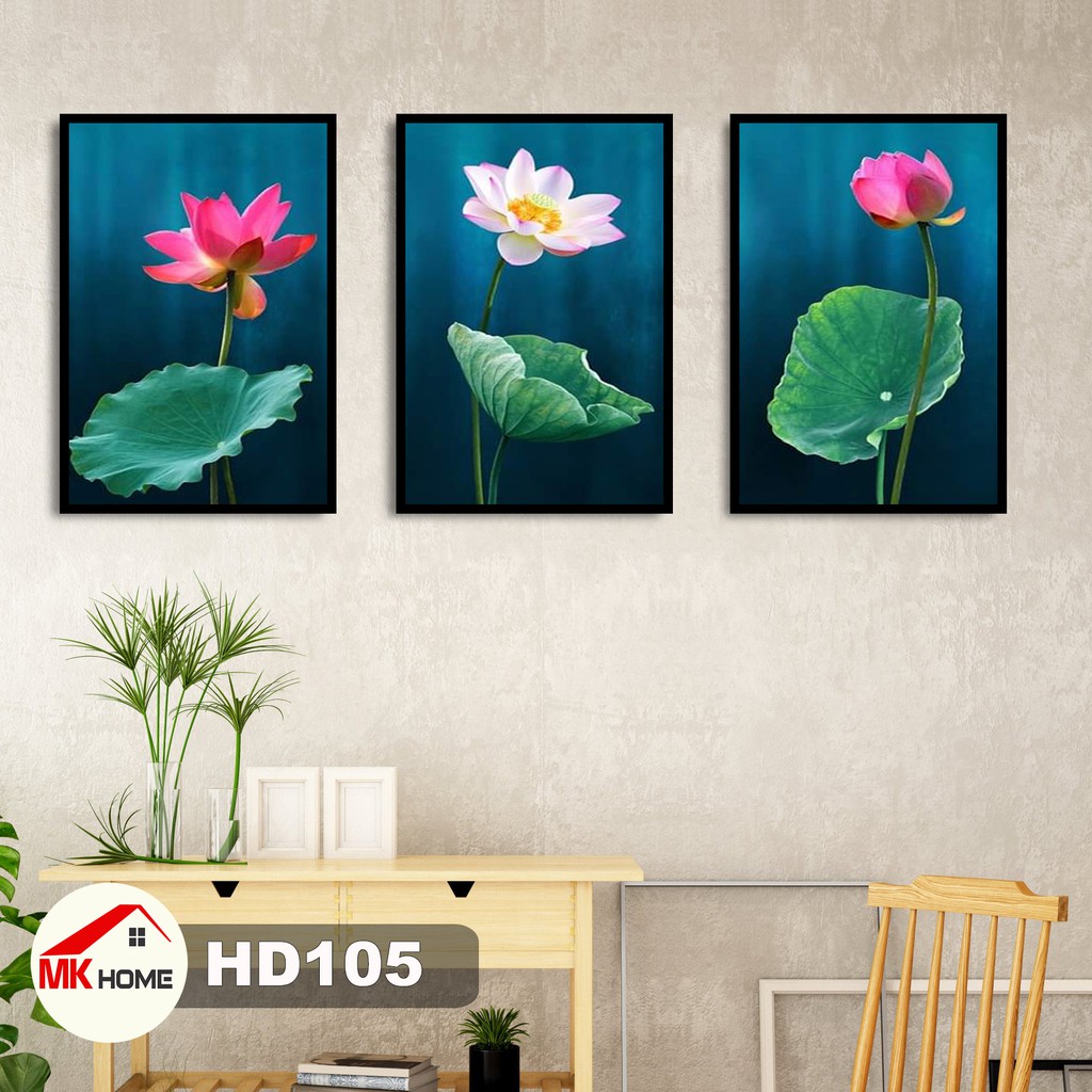 Bộ 3 Tranh Hoa Sen HD105 | Tranh Canvas Cao Cấp | Tranh Phòng Khách