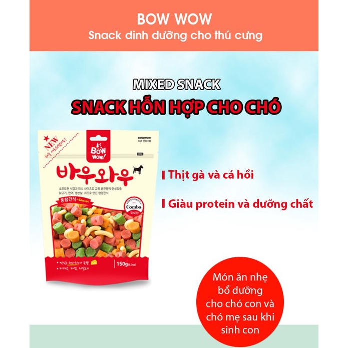 [DINH DƯỠNG CAO CHO CHÓ] Snack hỗn hợp cho chó BOWWOW vị Gà và Cá Hồi 350g - Ăn vặt cho chó - Snack cho chó