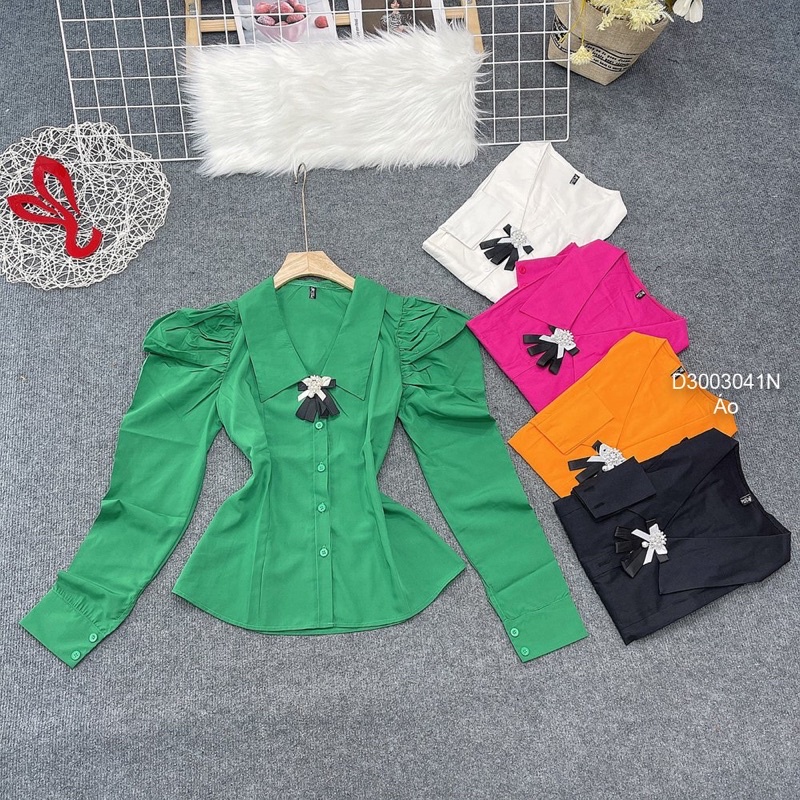 Áo sơ mi cổ sen tag nơ a3003