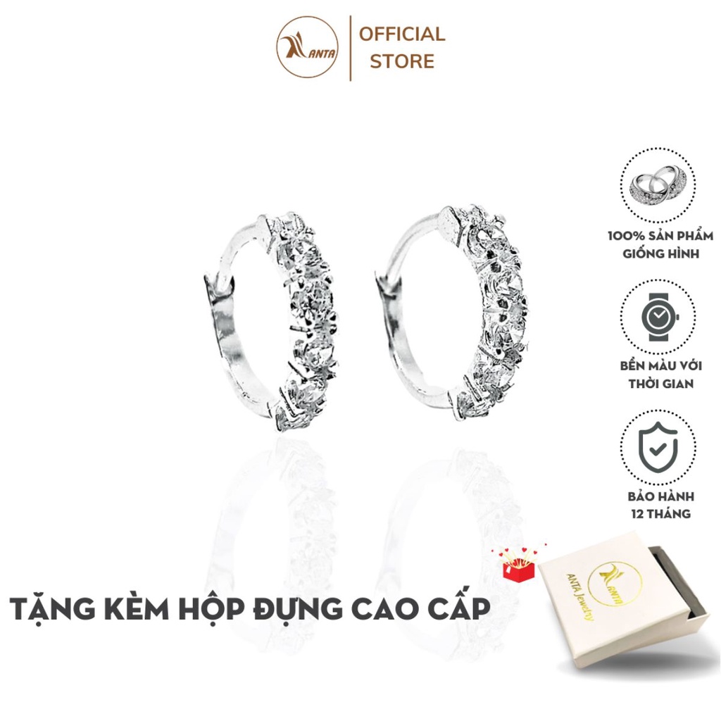 Khuyên tai bạc ATJ9087 thiết kế tròn sát tai đính đá bạc ta - ANTA Jewelry