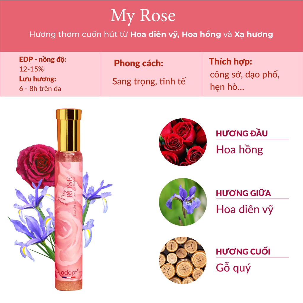 Nước hoa nữ My Rose chính hãng Adopt hương Hoa Hồng cuốn hút 30ml - NPP Biz Cosmetics