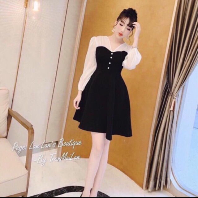 Đầm cúc phối tay voan