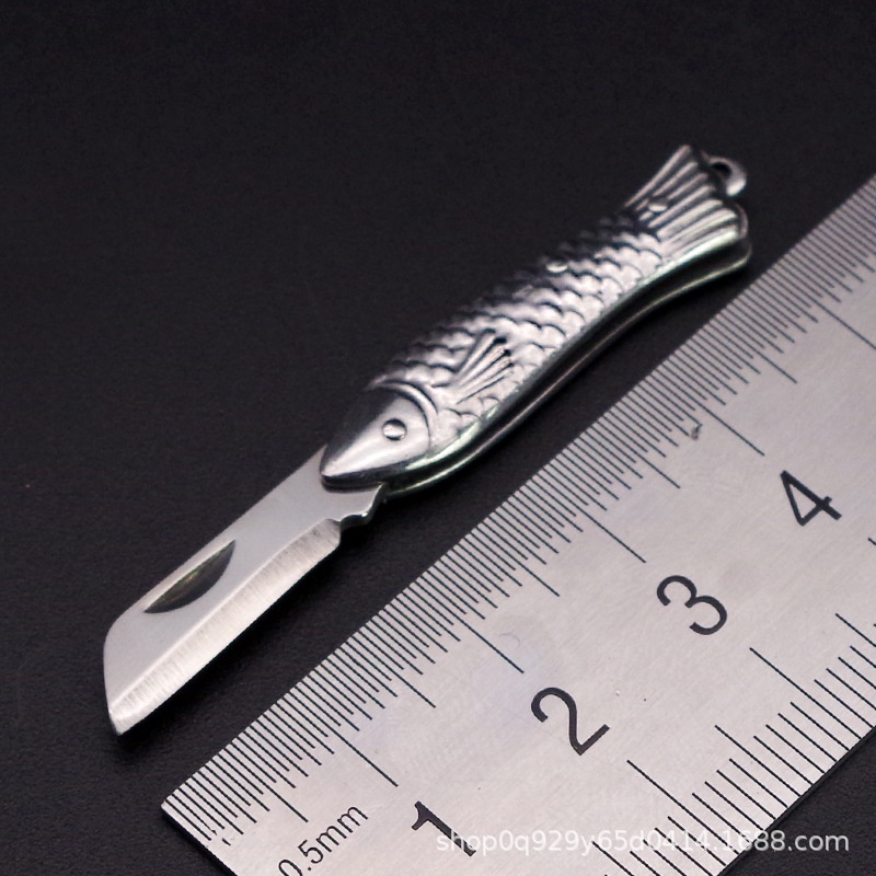 Móc Khóa Dao Mini Bằng Thép Không Gỉ Mở Nhanh Dao Cầm Tay Dao Gấp Bằng Đồng Thau Thủ Công Dao Mở Hộp Sắc Bén