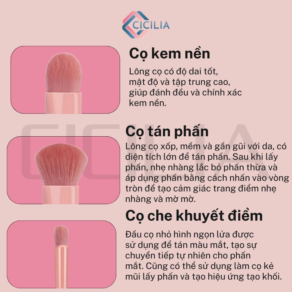 Set 5 Cọ Trang Điểm Cá Nhân Kèm Hộp Đựng Có Gương Nhỏ Gọn Tiện Dụng CICILIA 10720