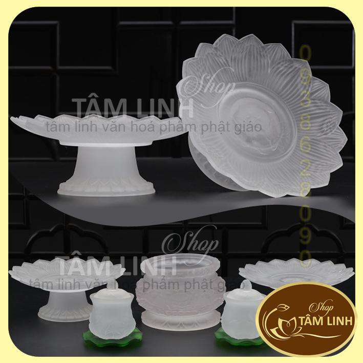 [Có sẵn] Đĩa Trái Cây Thờ Cúng Lưu Ly Trắng hàng đẹp hoa văn nổi trên sản phẩm