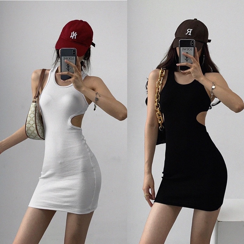 VÁY BODY CỔ U KHOÉT LƯNG / ĐẦM ÔM BA LỖ