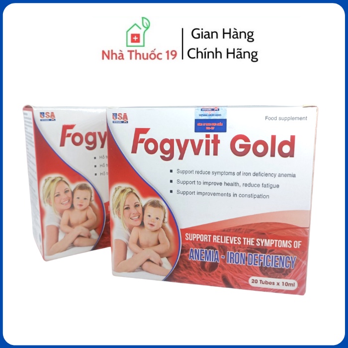 FOGYVIT GOLD [HỘP 20 ống]  Bổ Sung Sắt Acid, Vitamin B12 Giúp Tăng Cường Sức Khỏe, Giảm Mệt Mỏi Cho Phụ Nữ Mang Thai