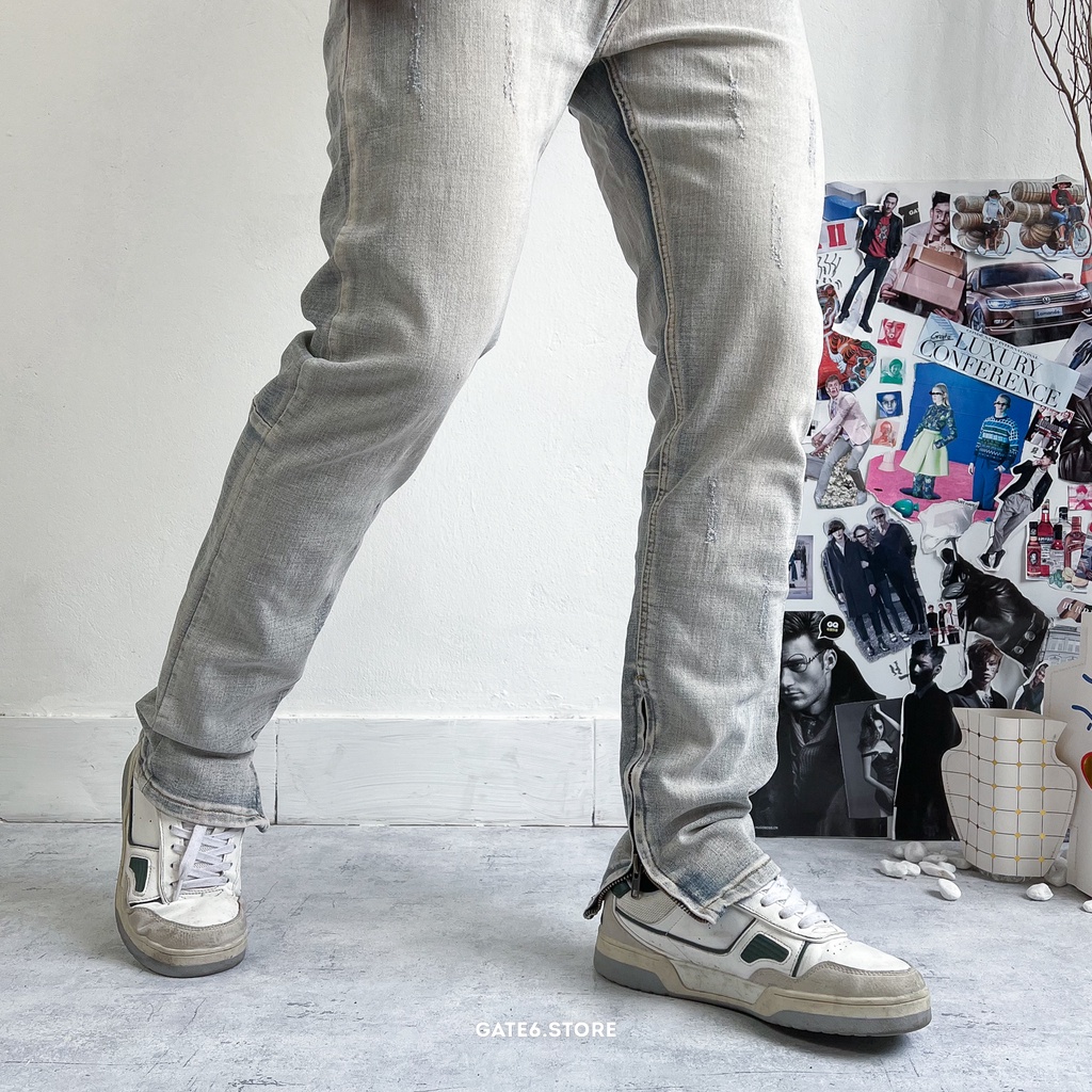 Quần Jean Nam DC, quần bò dáng slimfit co giãn khóa zip chân màu Denim Vintage - GATE6 - #4809
