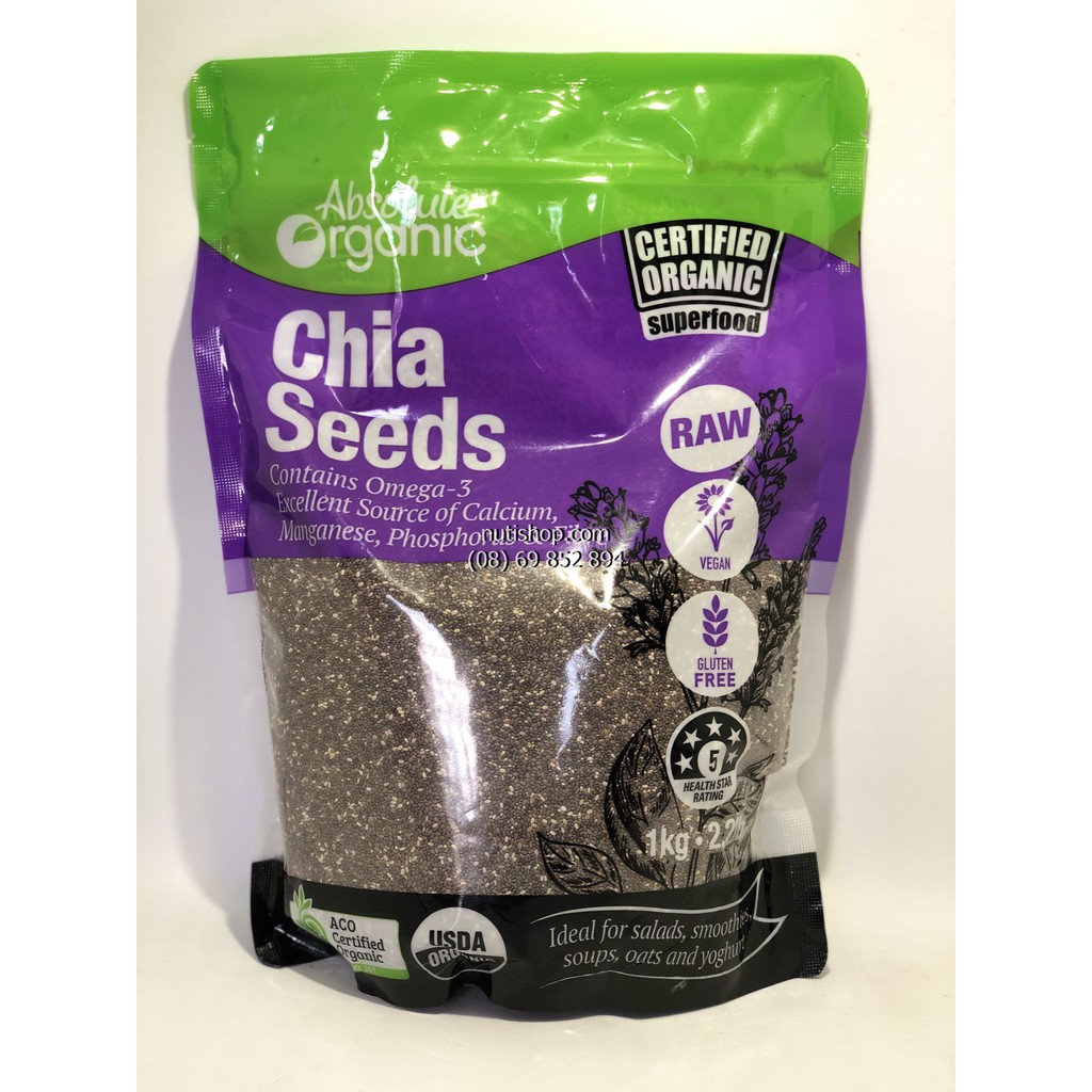 Hạt Chia Úc Nhập khẩu chính ngạch đầy đủ giấy tở Absolute Organic Eco Farm Úc 1kg