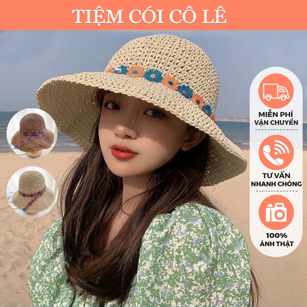 Mũ cói phối hoa, nón cói tai bèo xinh xắn cho bạn gái đi biển, chụp ảnh - Tiệm Cói Cô Lê