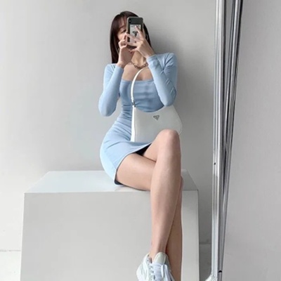 Đầm cổ vuông dài tay🌼NaNo Studio🌼 Váy xanh ôm sát tôn dáng hot trend cho nữ | BigBuy360 - bigbuy360.vn
