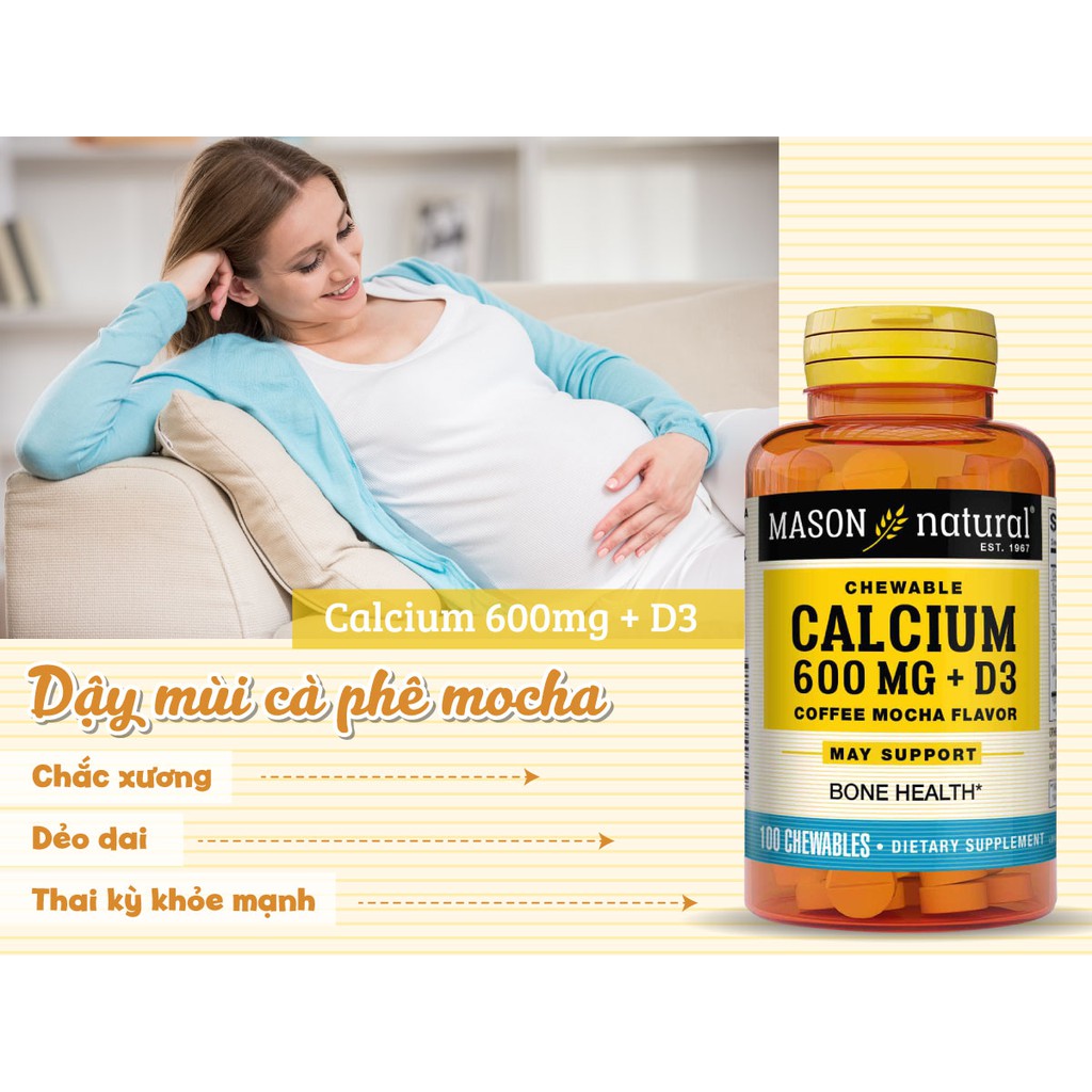 Calcium 600mg + D3 Mason Natal Hộp 100 Viên - Hỗ Trợ Sức Khoẻ Xương Khớp