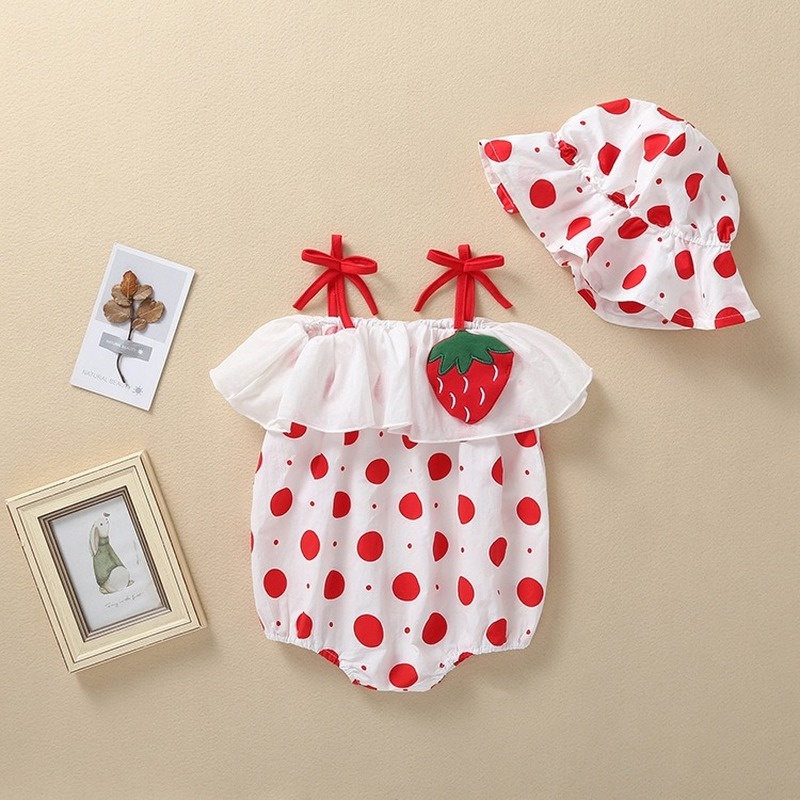 Set đồ mùa hè 2 món gồm áo liền quần không tay + mũ công chúa dễ thương cho bé gái sơ sinh