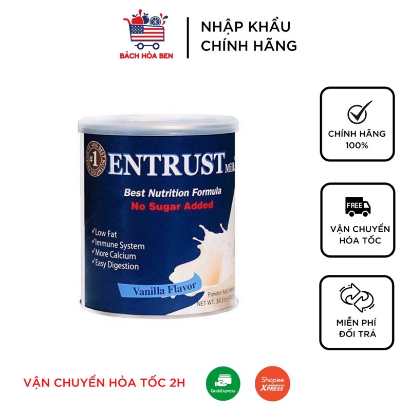 SỮA ENTRUST 400g KHÔNG ĐƯỜNG HƯƠNG VANI