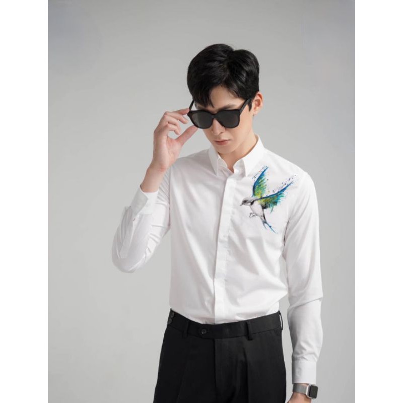 Áo Sơ Mi Dài Tay Cặp Đôi Nam- Nữ 3D Trắng in chim | BigBuy360 - bigbuy360.vn