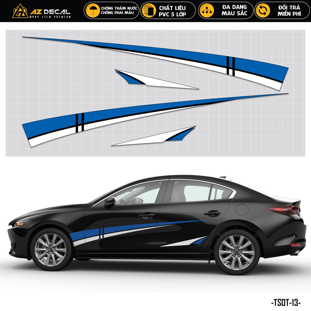 Tem Sườn Xe Ô Tô Thiết Kế Năng Động | TSOT-13 | Decal Dán Xe Hơi Oto Đẹp Nhất Năm Nay