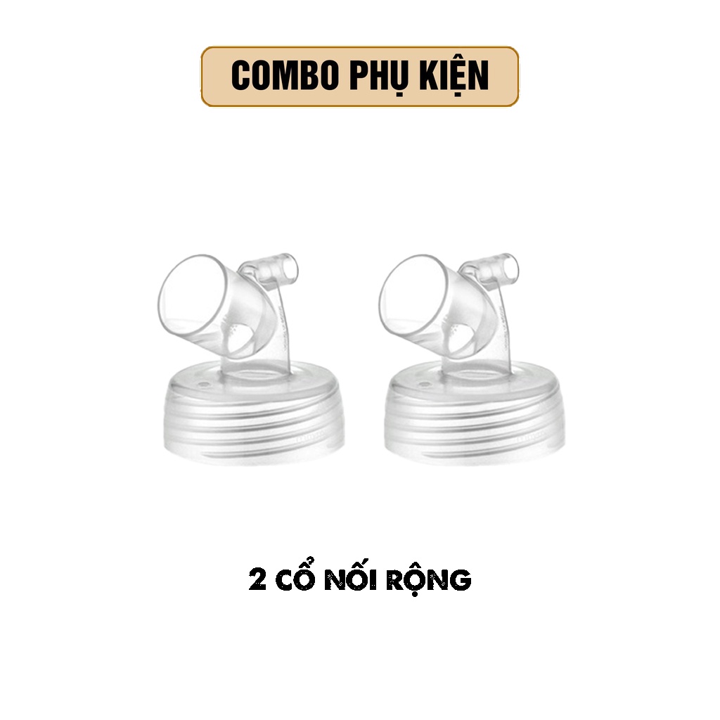 Combo phễu hút sữa Lacteck và bộ phụ kiện gồm 2 cổ nối rộng, 2 chặn sữa ngắn, 2 van chân không Maymom cho máy hút sữa