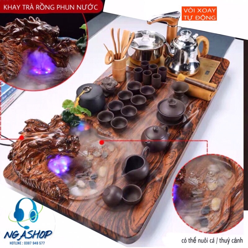 Bàn trà điện tự động gỗ ,đầu rồng phun nước phong thuỷ 0110,Bếp đun inox cảm ứng thông minh đa năng cao cấp