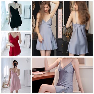 Đầm ngủ lụa satin 2 dây không mút ngực, váy ngủ 2 dây lụa satin