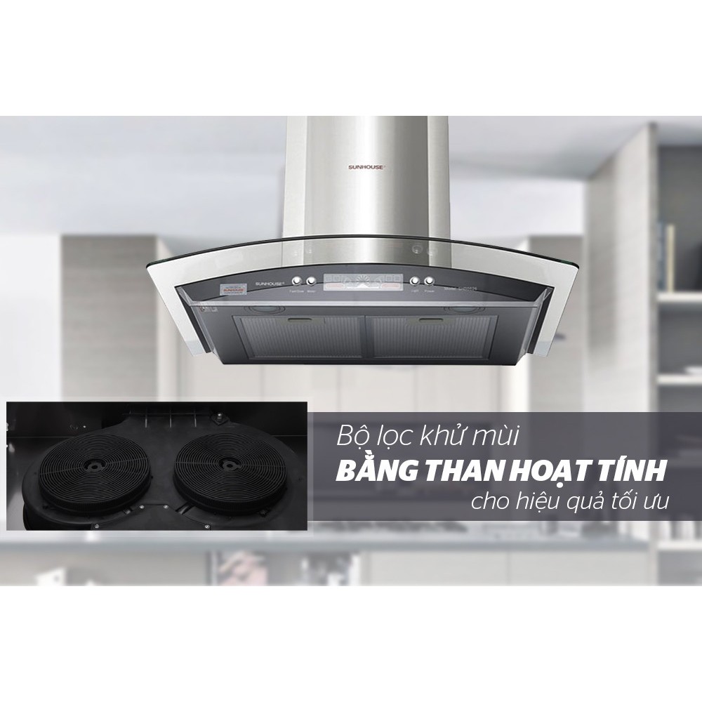 Máy hút mùi nhà bếp cao cấp kính cong SUNHOUSE SHB6626 an toàn tiết kiệm điện