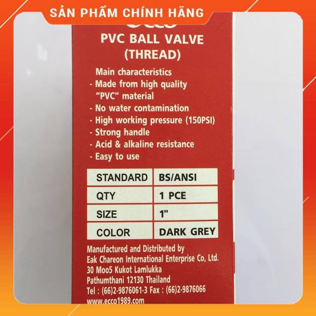 Van khoá nước 2 đầu ren trong phi 34 ECCO nhập khẩu từ Thái Lan