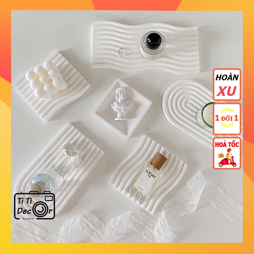 Khay Thạch Cao Bắc Âu - khay gốm trắng TiTi Decor Dùng Làm Phụ Kiện Trang Trí Phòng Khách, Để Bàn Phòng Ngủ
