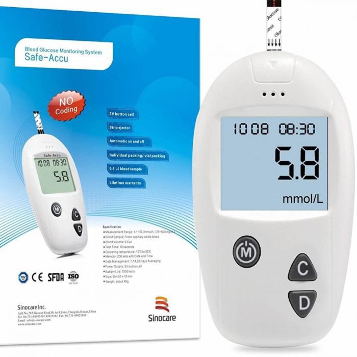 Máy Đo Đường Huyết Safe - Accu Sinocare TẶNG THÊM 10 que thử + 50 kim chích máu