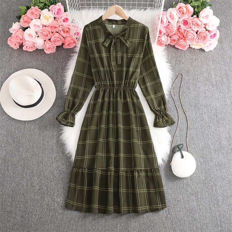 Đầm Midi Chiffon Tay Dài Eo Co Giãn In Họa Tiết Hoa Thời Trang Xuân Hè Cho Nữ