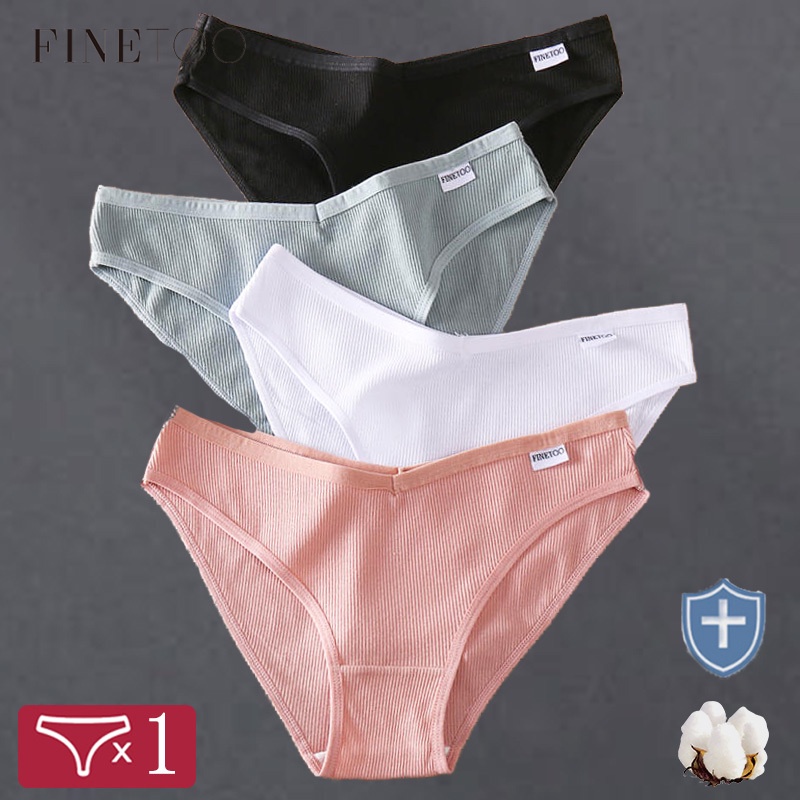 Quần lót nữ FINETOO cotton hình chữ V cạp trễ có size lớn M-4XL quyến rũ thoáng khí