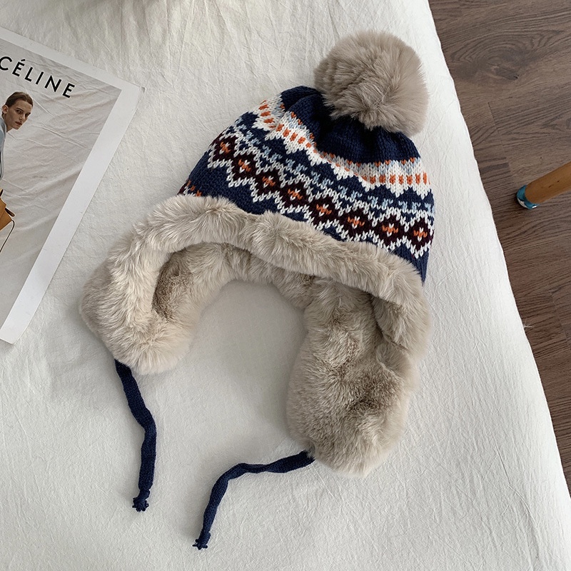 Mũ Len Dày Dặn Giữ Ấm Tai Chống Lạnh Phong Cách Hàn Quốc Cho Nữ