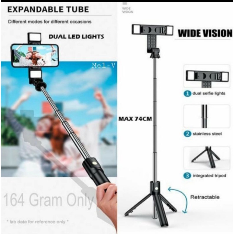 Gậy Tự Sướng 3 Trong 1 K12D bluetooth Chân tripod Có Đèn Led Kép Điều Khiển Từ Xa
