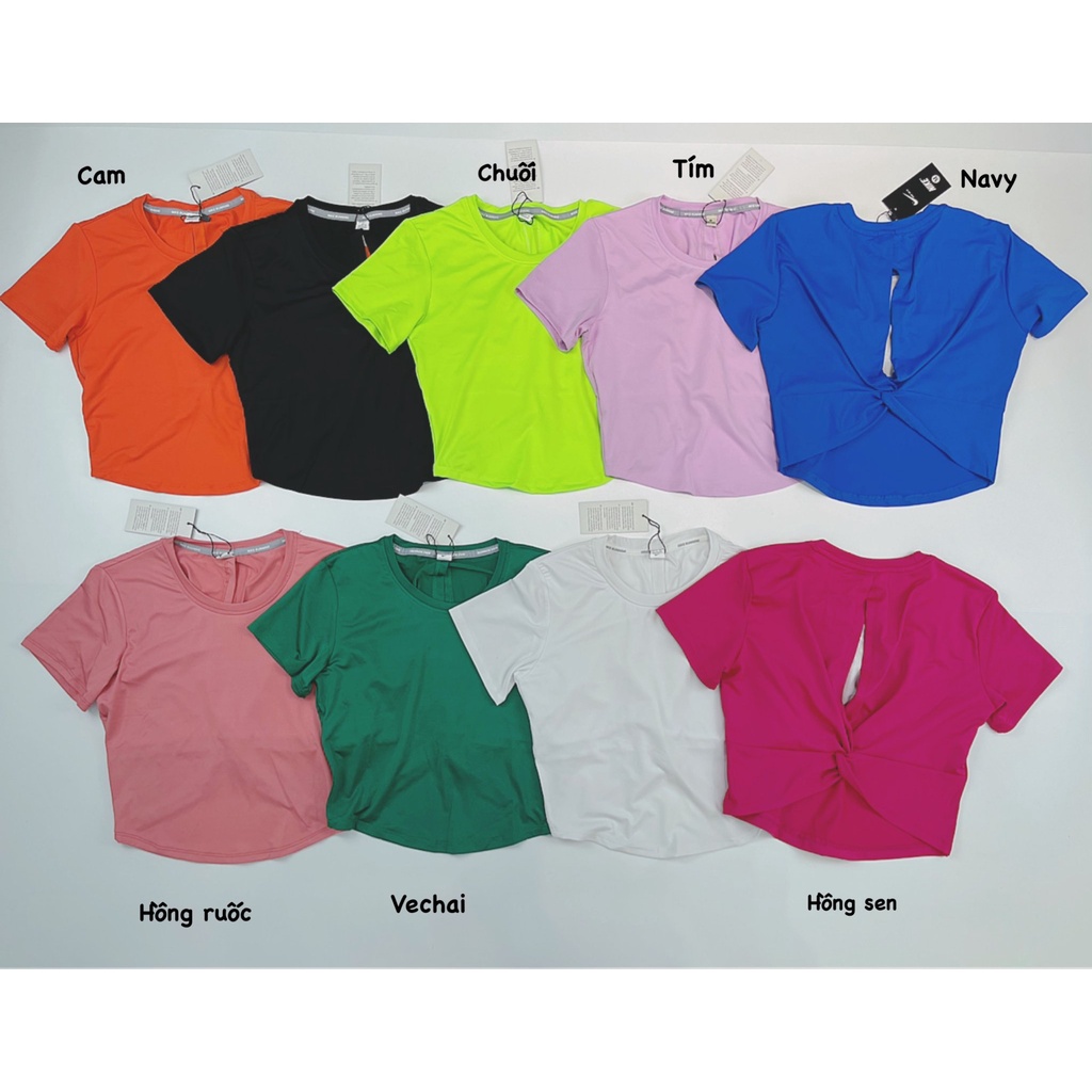 Áo Croptop Nữ Tập Gym Tay Ngắn Vạt Bầu, Xoắn Lưng