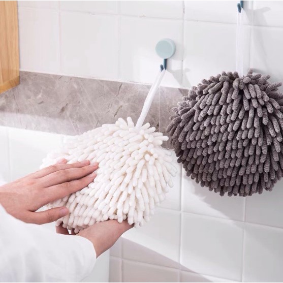 Khăn Lau Tay Hình Quả Cầu Bông, Sợi Bông Dày Dặn Thấm Hút Tốt