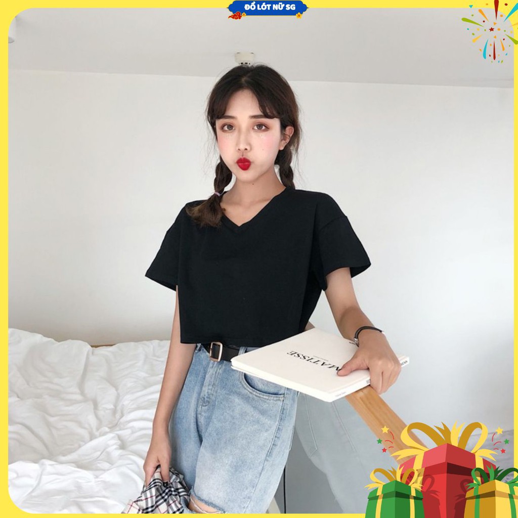 Áo thun nữ cổ tim✨ FREESHIP ✨ Áo Croptop Cổ V Tay Dài, Dáng Ôm  Chất Thun Gân Co Giản - Áo Thun Lỡ TTA