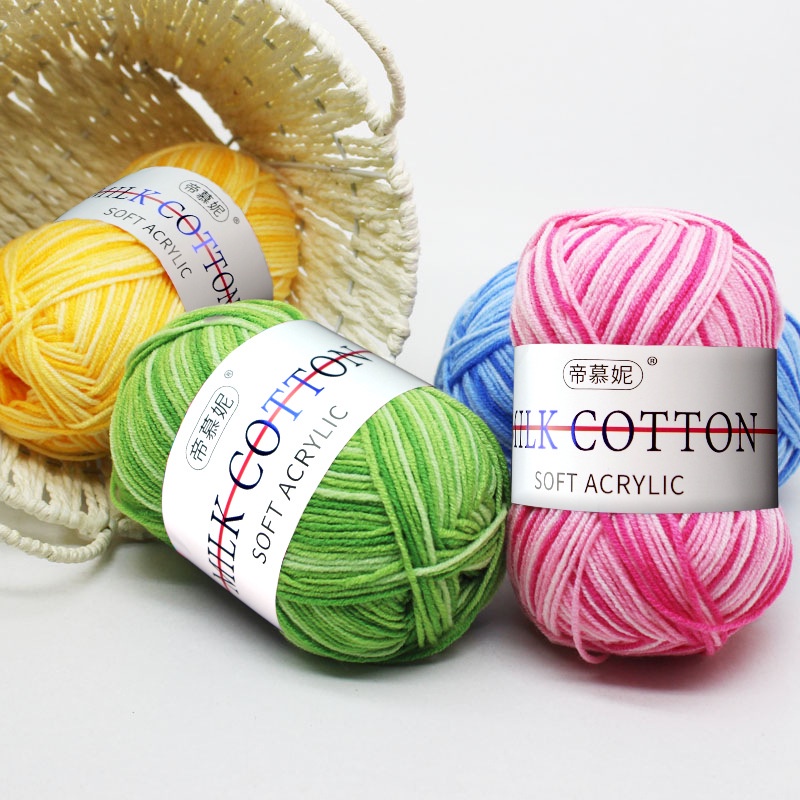 Cuộn Len Cotton Sữa Kết Hợp Ba Màu Gradient Dày Vừa Làm Áo Len Cho Bé