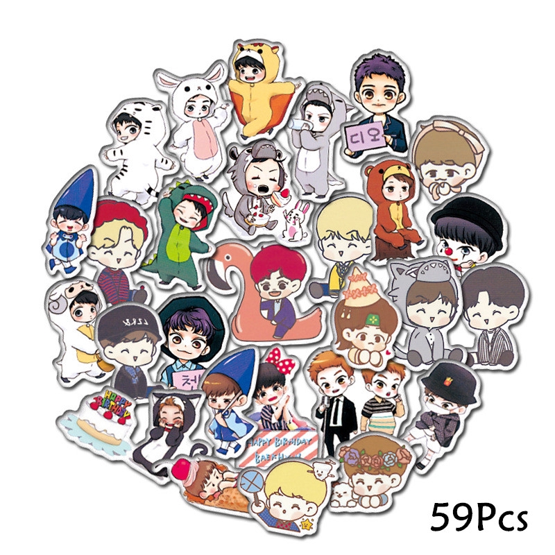 ✨ Ready Stock ✨  ✪ K-POP Dán nhãn ✪ 59Pcs/set EXO Q Version Laptop Skateboard Doodle Decal Stickers