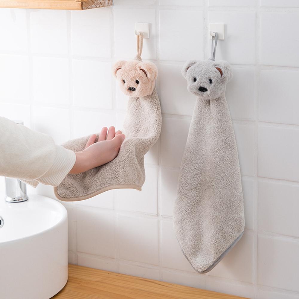 Khăn Lau Tay Sợi Nhỏ Mềm Mại Nhanh Khô Hình Gấu Dễ Thương Có Móc Treo Cho Nhà Bếp / Phòng Tắm